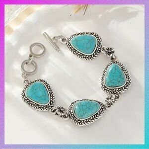 Faux Turquoise and Silver Concho Chain Bracelet (#1121)